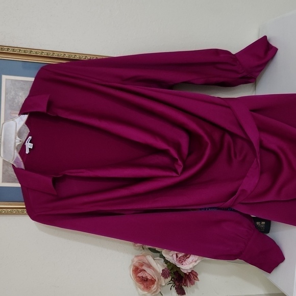 Sexy! Magenta Satin Wrap Dress Deep Neckline Romantic Date Night Concert Y2k - Picture 12 of 12